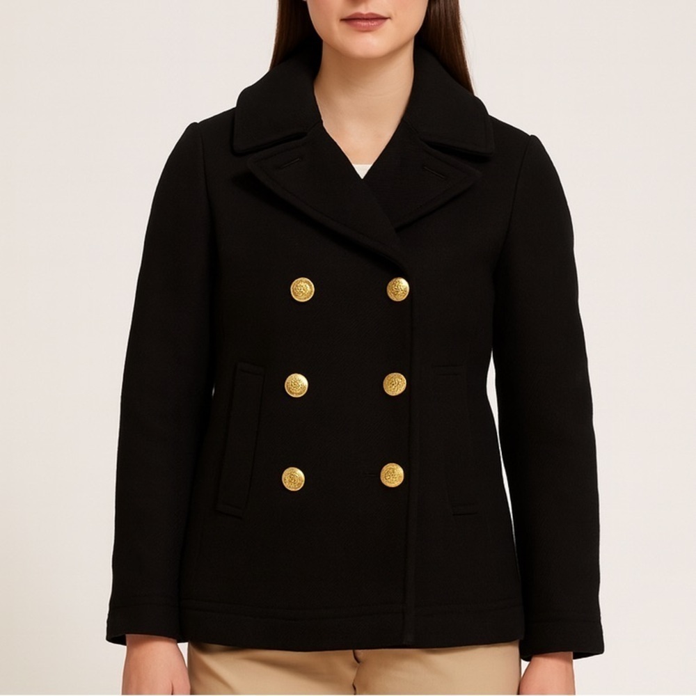 J. Crew Stadium Cloth Nello Gori Wool Short Peacoat Winter Coat 0P 0 Petite